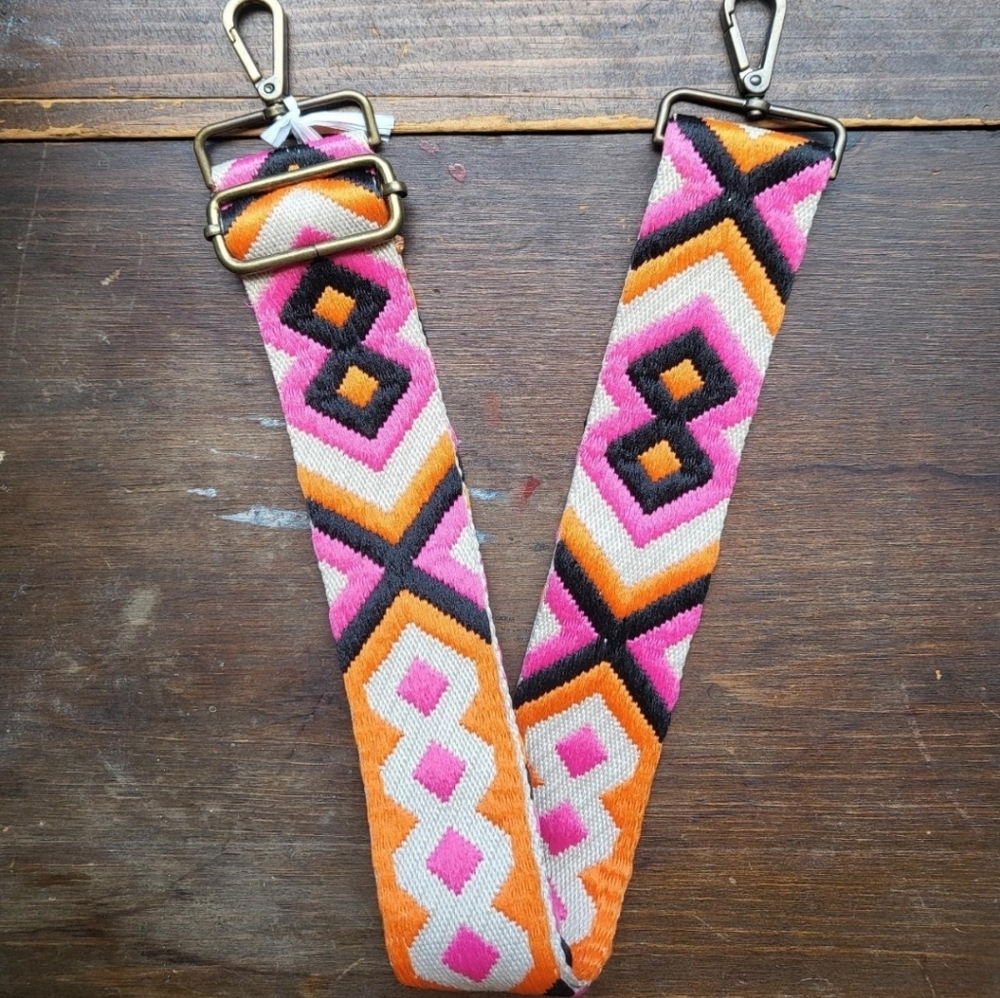 Pink Geometric Woven Strap Purse / Bag / Camera